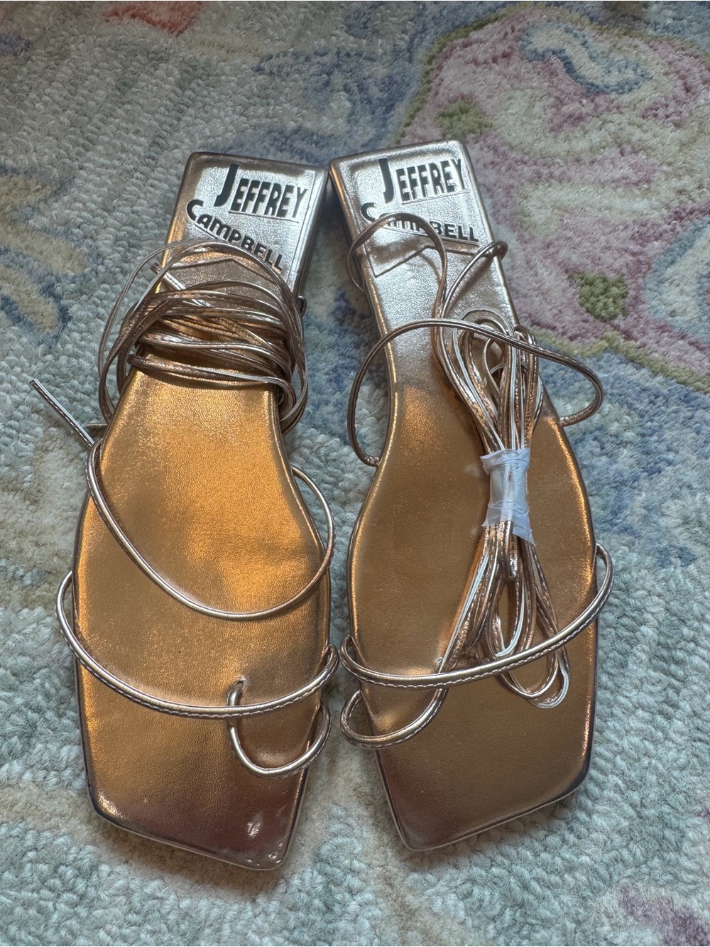 Jeffrey Campbell Rose Gold Lace-Up Square Toe Sandals